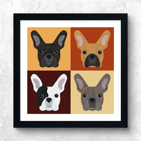Modern French Bulldogs Art Print Set In Squares Bulldog Art Print