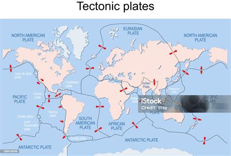 Map Of Earths Principal Tectonic Plates Stock Illustration Download