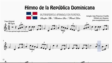 Dominican Republic National Anthem Sheet Music For Alto Sax Baritone