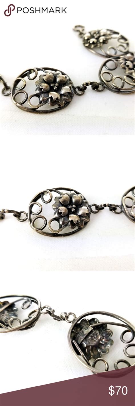 Vintage 1940s Sterling Silver Floral Link Bracelet Link Bracelets