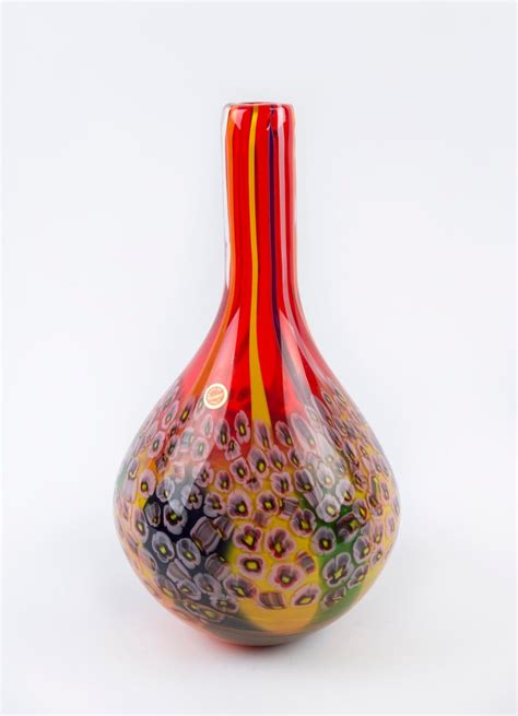Sold Price Murano Tall Red Glass Vase With Murrine Decoration Circa 1990 S Original Label