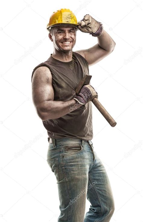 Dirty Worker Man With Hard Hat Helmet Stock Photo By Italo