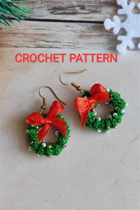 18 Christmas Wreath Crochet Earring Pattern Christmas Etsy Crochet