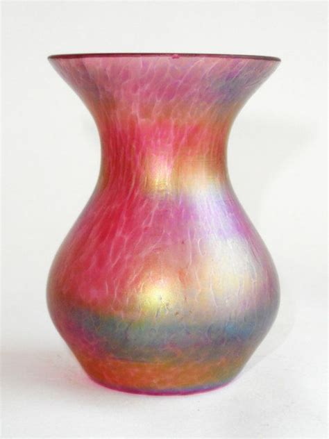 Shimmering Iridescent Art Glass Vase By Heron Glass England Cranberry Hot Pink Art Glass