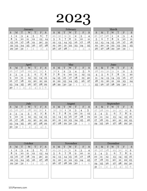 2023 Calendar Template 85 X 11 Inches Vertical Year At A Etsy Free