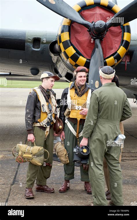 Wwii Bomber Crew Re Enactment In Front Of A B 17 Flying Fortress At