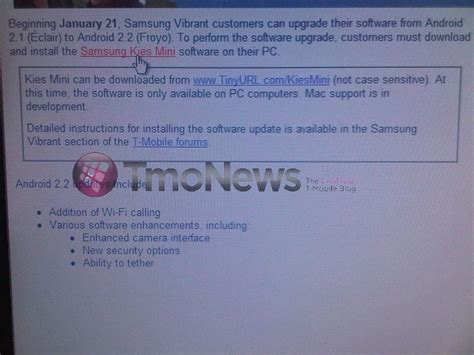 Updated Official Samsung Vibrant Froyo Update Coming Via Mini Kies