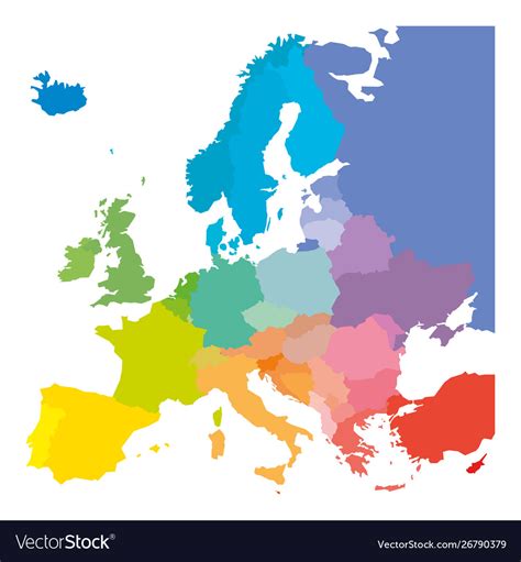Map Europe In Colors Rainbow Spectrum Royalty Free Vector
