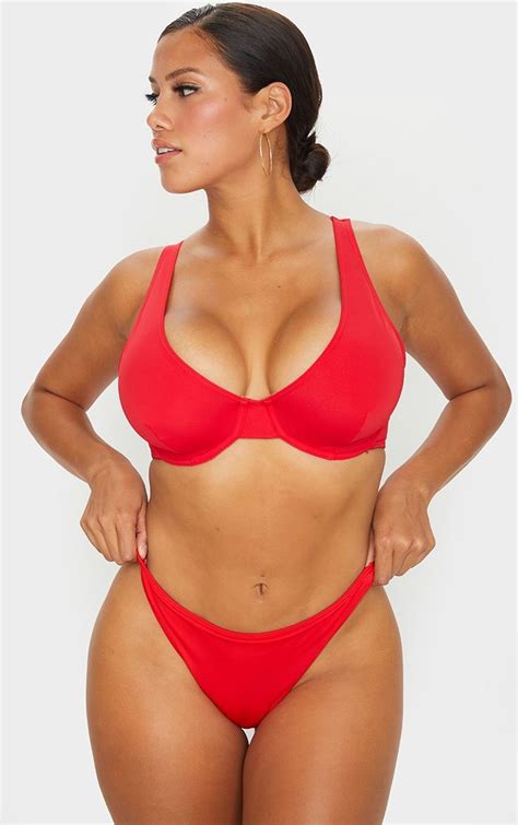 Red Fuller Bust Underwired Bikini Top Swimsuits For Big Bust