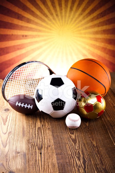 Assorted Sports Equipment And Sunset Stock Photo Royalty Free