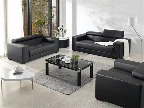 Black Leather Sofa Set For Grandiose Appeal In Your Living Space