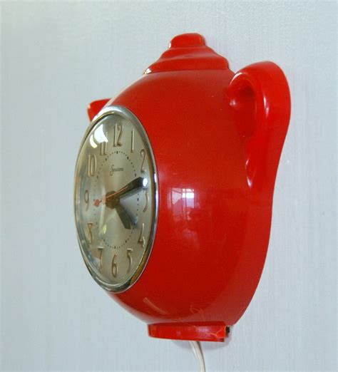 Vintage Sessions Clock Company Red Teapot Wall Clock
