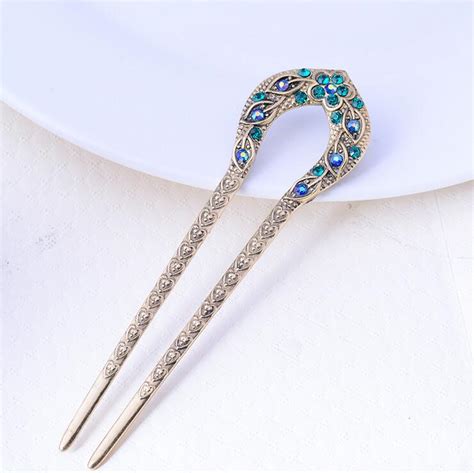 vintage hair accessories antique bronze plated hairpins u shape hair stick pin women rhinestone