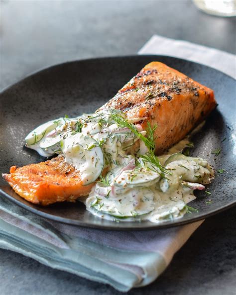 Grilled Salmon With Creamy Cucumber Dill Salad Once Upon A Chef