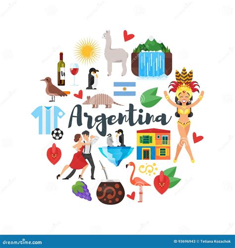 Flat Style Round Composition Of Argentina National Cultural Symbols