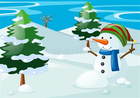 Two Snowman In The Field Stock Vector Illustration Of Scenery 83234799