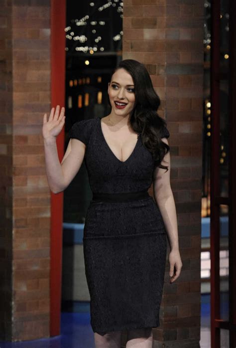 kat dennings on late show with david letterman in new york february 25 2014 navy dress blue