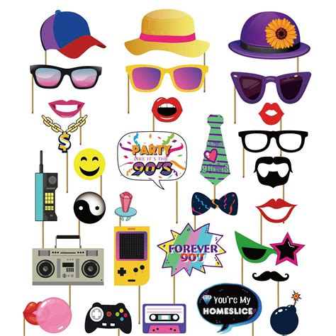 Buy Swyoun 30pcs 90s Throwback 1990s Party Theme Photo Booth Props Hip Hop Photobooth Favor