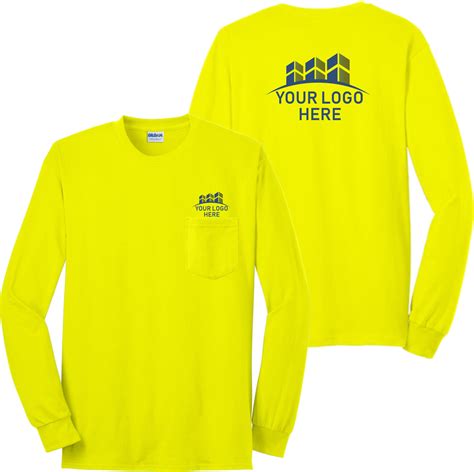 Safety Green Long Sleeve T Shirt With Pocket 5050 Cottonpoly
