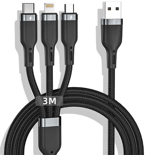 Multi Charging Cable 10ft Long Multi Usb Cable Nylon Braided Multiple