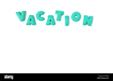 The Word Vacation Spelled With Vibrant Aqua Blue Color Alphabet Shaped