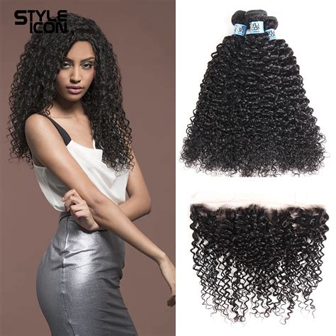 Styleicon Brazilian Kinky Curly Bundles With Closure Non Remy Hair Lace