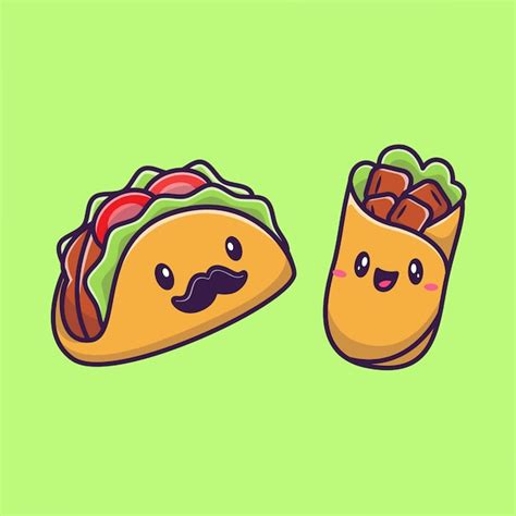 Cute Taco And Burrito Food Cartoon Icon Illustration Concepto De Icono