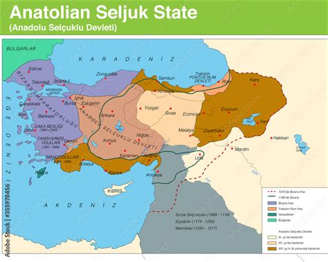 Vector Illustration Of Anatolian Seljuk State Seljuk Map And Ancient