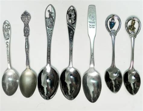 7 Vintage Sterling Collectors States Souvenir Spoons