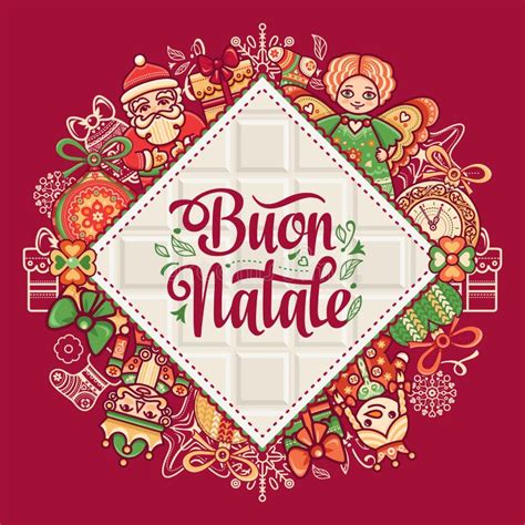 Buon Natale Greeting Card Christmas Template Winter Holiday In Italy Congratulation On