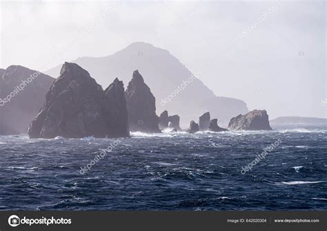 Jagged Rocky Outcroppings Hornos Island Cape Horn Distance Stock Photo