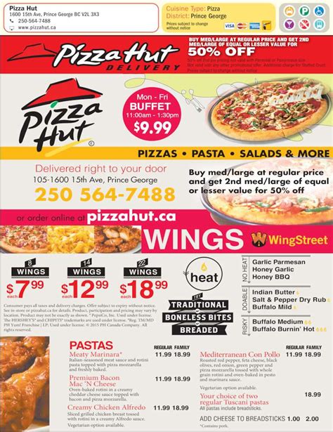Pizza Hut Menu Hours And Prices 105 1600 15th Avenue Prince George Bc