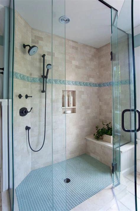 Beach Coastal Bathroom Shower Like The Idea Of The Built In Seat