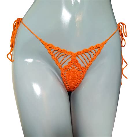 buy g string thong pumpkin color crochet extreme micro bikini bottom tiny bikini bottom for