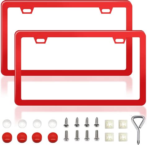 Smseace 2pcs Red License Plate Frames 2 Hole Stainless