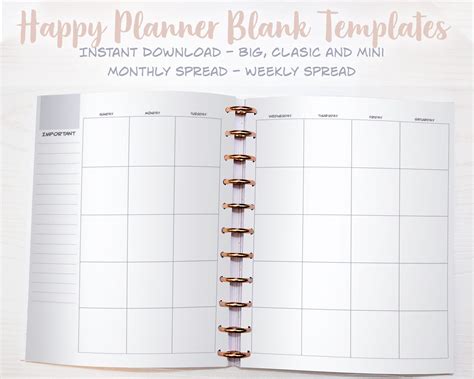 Printable Happy Planner Blank Templates All Three Sizes No Etsy