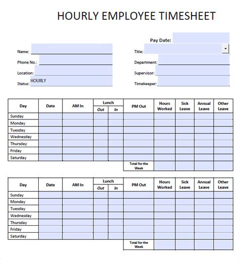 Employee Hourly Timesheet Template 15 Employee Timesheet Templates