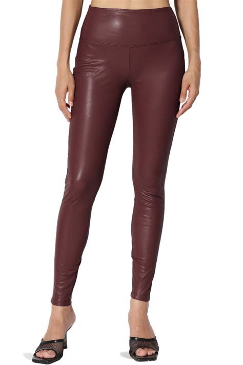 themogan women s sexy faux leather wide band high waist leggings tights pants
