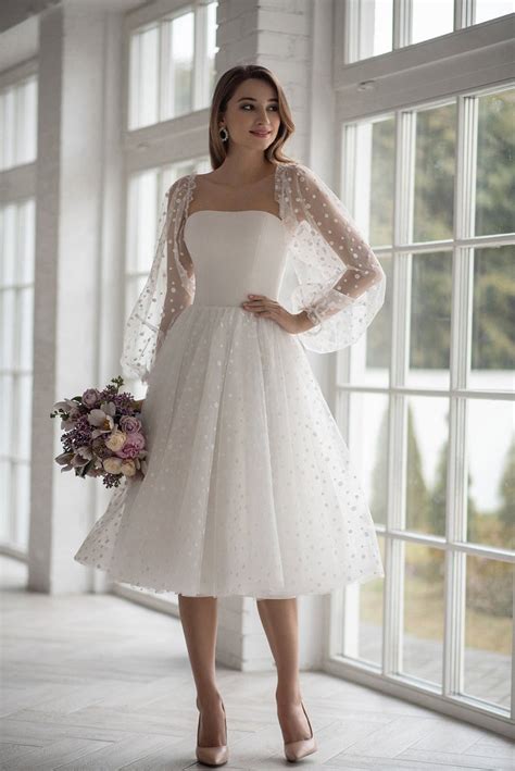 Boho Wedding Dress Tea Length Short Mini Tulle Peas Light Etsy Civil Wedding Dresses Boho