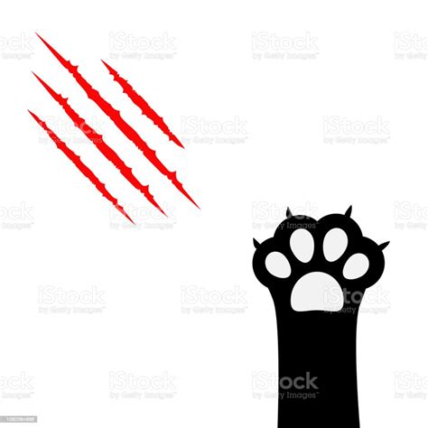Black Cat Paw Print Leg Foot Bloody Claws Scratching Animal Red Scratch