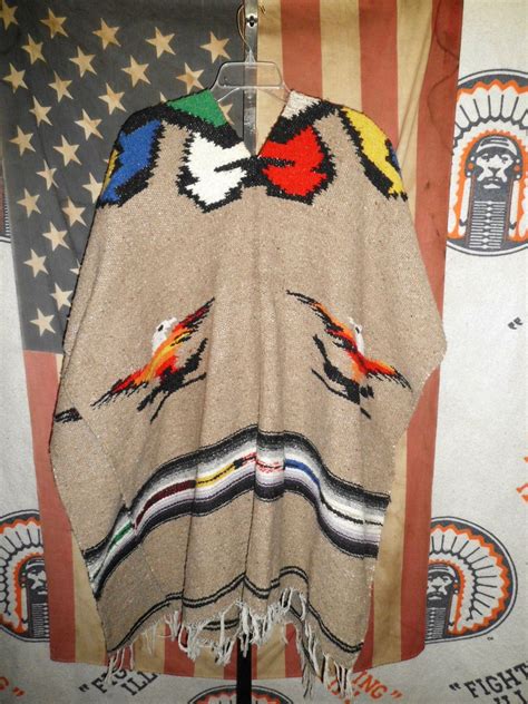 Vtg Southwestern Native American Poncho Blanket Handmade Eagle Design Eastwood Poncho Eagle