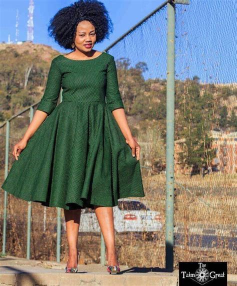 Green Ankara Shweshwe Seshoeshoe African Print Women Dress Etsy