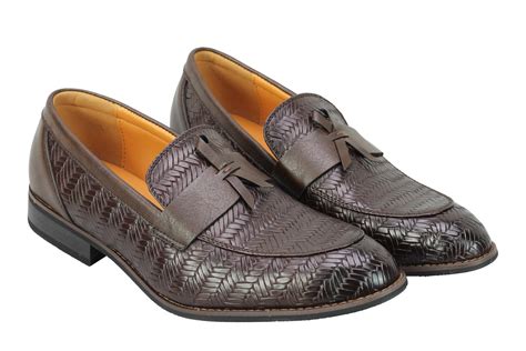 Mens Leather Lined Slip On Loafers Woven Patterned Smart Casual Retro