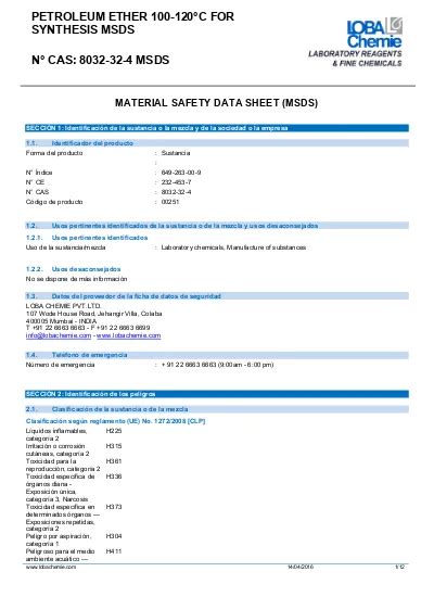 Petroleum Ether C For Synthesis Msds N Cas Msds Material Safety Data