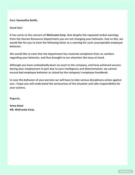 Warning Letter To Employee Letter Of Recommendation Format Lettering