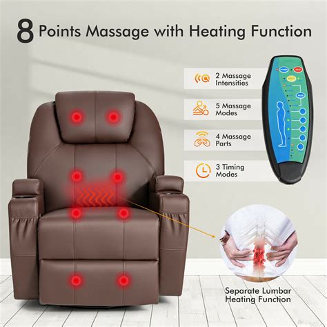 gymax fashion massage recliner chair 360 degree swivel single sofa rocker w heating