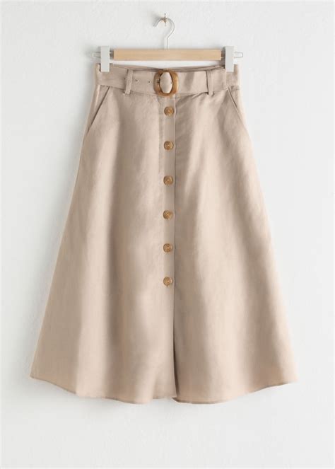 Belted Linen Blend A Line Skirt Beige Midi Skirt A Line Skirts Skirts