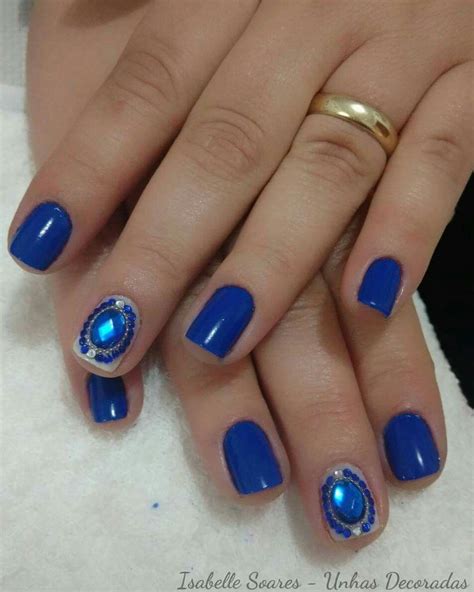 Electric Blue With Jewel Designs Blue Nails Nails Nail Art