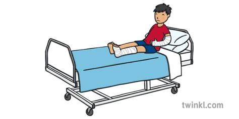 Boy With Plaster Casts On Hospital Bed Illustration Twinkl