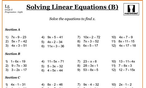 7th Grade Math Equations Worksheets